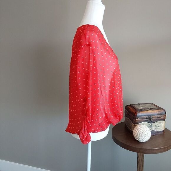 Decree Blouse Red Sz M Wrap style Sheer - Picture 4 of 8